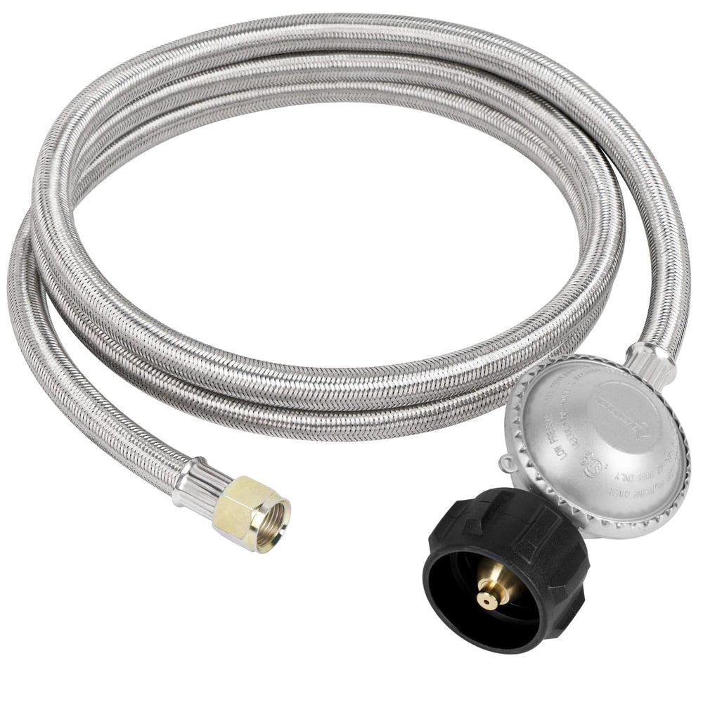SHINESTAR 6 FT stainless steel braided propane regulator with hose front view