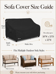 Side view of ANartcle 2-Seater Patio Loveseat Cover, showing size and fit