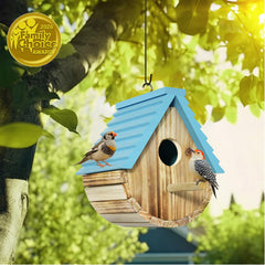 Side view of Auslar wooden bird house showing the herringbone design
