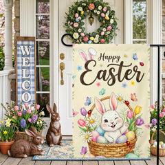 Side view of BANANABROTHER Easter Garden Flag outdoors