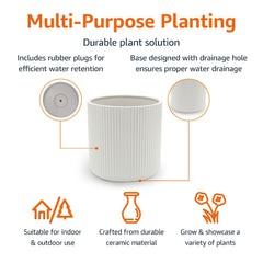 Side view of Basics 10-inch fluted ceramic planter pot
