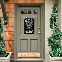 Side view of Bestylez humorous no soliciting sign
