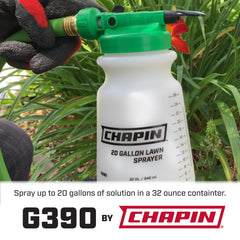 Side view of CHAPIN G390 with attached hose and nozzle