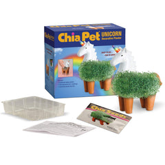 Side view of Chia Unicorn Planter with chia seeds