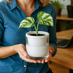 Side view of D'vine Dev terracotta planter pot