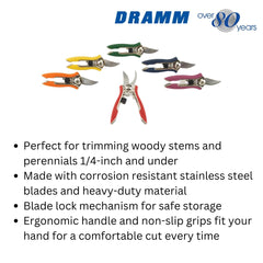 Side view of Dramm Compact Garden Pruning Shears highlighting cutting capacity