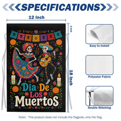 Side view of DZGlobal Dia De Los Muertos garden flag showing vivid colors