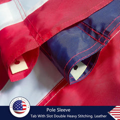 Side view of FARQIO flag sleeve with leather tab