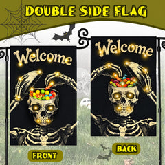 Side view of FLAGMESAGE Halloween Garden Flag illuminated at night