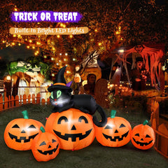 Side view of FunFanso inflatable pumpkin decoration in yard