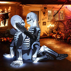Side view of GOOSH inflatable skeleton decoration in garden