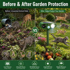 Side view of JahyElec ultrasonic repeller in garden