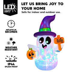 Side view of Joiedomi inflatable ghost yard decoration during the night