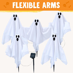 Side view of JOYIN ghost stakes in a spooky yard display