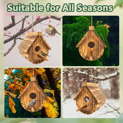Side view of KWISAMR birdhouse with hemp rope