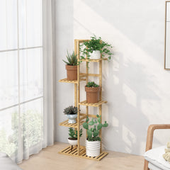 Side view of Laiensia Bamboo Plant Stand showing multiple tiers