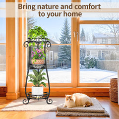 Side view of LASZOLA 3-Tier Metal Corner Plant Stand