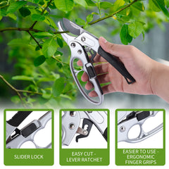 Side view of MEPEREZ pruning shears showing ergonomic handle