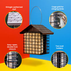 Side view of More Birds Double Suet Cake Feeder displaying suet holders