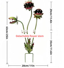 Side view of Mornihima metal carnivorous plant garden stake