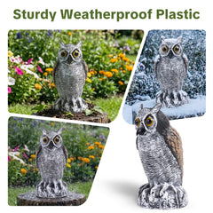 Side view of OFFO hand-painted owl statue in outdoor garden