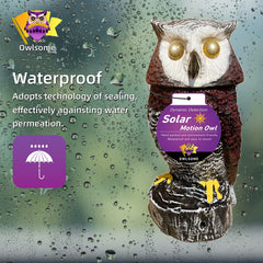Side view of Owlsome Solar Red Owl in garden