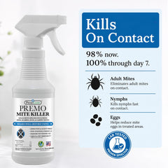 Side view of Premo Guard Natural Mite Spray with label
