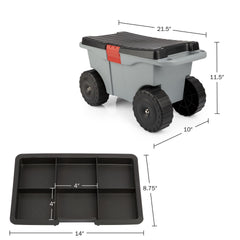 Side view of Pure Garden Rolling Garden Cart with tool tray