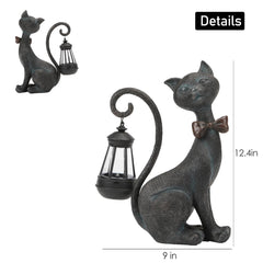 Side view of REYISO Cat Statue showing intricate detailing and solar light