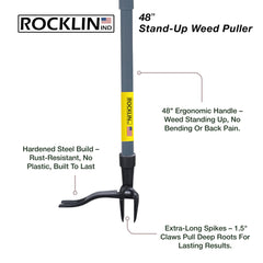 Side view of Rocklin Stand Up Weed Puller showing 48-inch handle