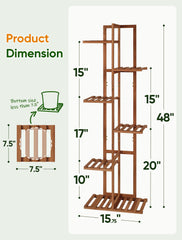 Side view of ROSSNY bamboo plant stand showcasing potted plants
