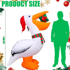Side view of Shappy inflatable pelican showing festive colors