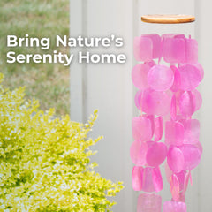 Side view of Solange & Frances Pink Wind Chimes showcasing wood top