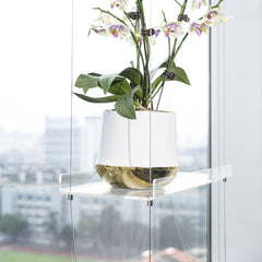 Side view of Sumerflos 4 Tier Acrylic Window Shelves with plants