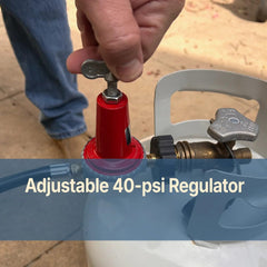 Side view of the durable thermoplastic hose attached to the regulator