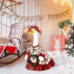 Side view of the Suzile Christmas wreath costume on a goose