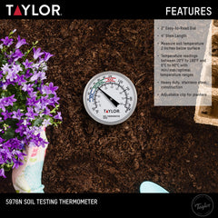 Side view of the Taylor Soil Thermometer in soil