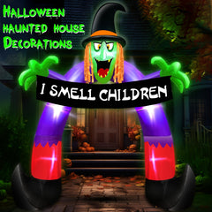 Side view of the TURNMEON inflatable witch archway during night