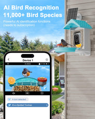 Side view of VISIOGEAR bird feeder showing solar panel