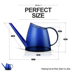 Side view of WhaleLife blue watering can showing its sleek design