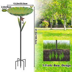 Side view of YALINKA Metal Bird Bath showcasing the bowl and pedestal