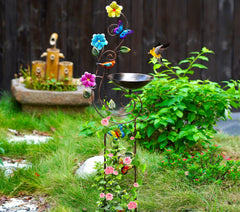 Side view of YYWMWM Bird Bath showing decorative patterns
