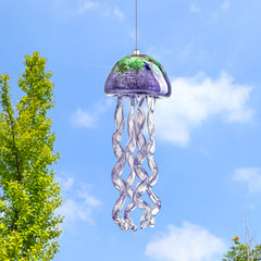 Side view showing the intricate tentacles of the jellyfish wind chime