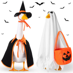 Silicherry Halloween Goose Outfit featuring ghost cape and witch hat