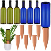 SiliFine self-watering spikes set of 6 with terracotta and blue green bottles