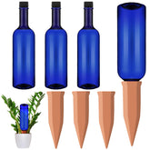 SiliFine Terracotta Watering Spike front view with blue plastic bottle