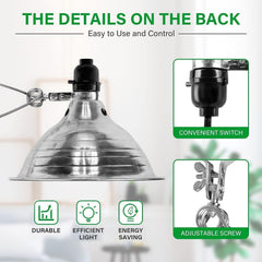 Simple Deluxe Clamp Light showing adjustable clamp and reflector