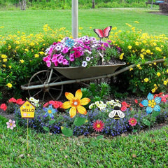 single hogardeck metal flower stake with colourful petals