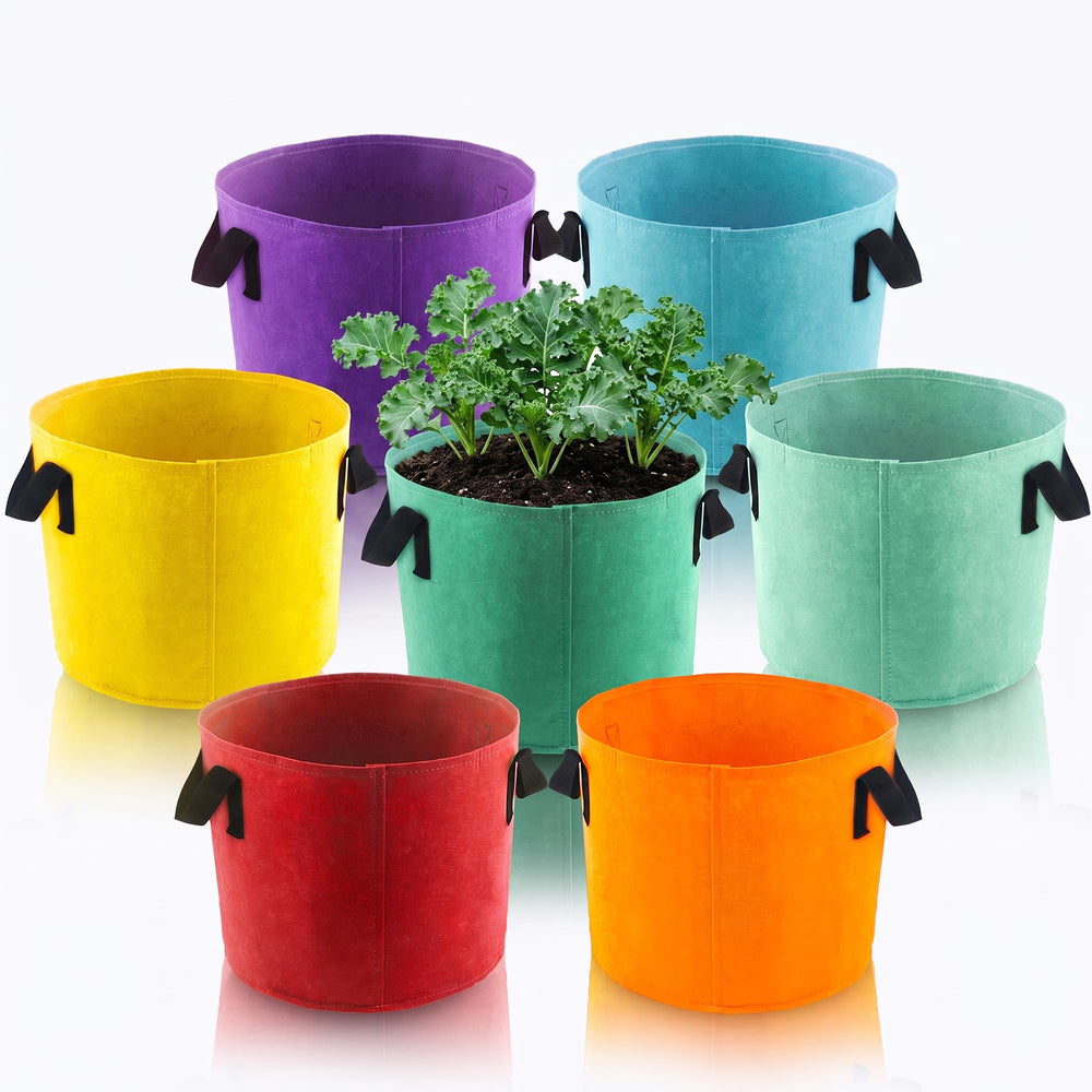 Sinimaka 15 Gallon Grow Bags in multiple colours displayed together