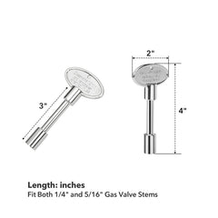 Skyflame gas valve key side view showcasing its 3-inch size